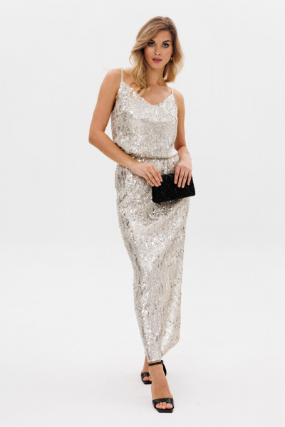 Молочная юбка миди с пайетками и шлицей сзади EOLA 2759.1 молочный - фото 4