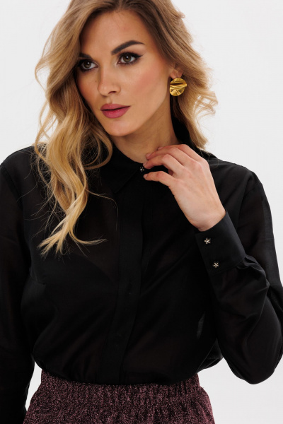 Круглогодичная нарядная блузка из текстиля с пуговицами EOLA 2789 черный - фото 8