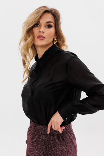 Круглогодичная нарядная блузка из текстиля с пуговицами EOLA 2789 черный - фото 7