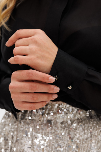 Круглогодичная нарядная блузка из текстиля с пуговицами EOLA 2789 черный - фото 2