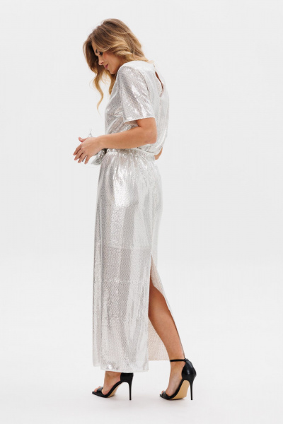 Молочная юбка миди с пайетками и разрезом сзади EOLA 2791 молочный - фото 6
