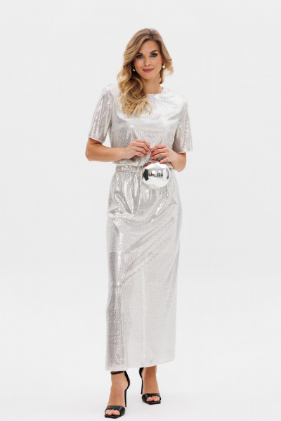 Молочная юбка миди с пайетками и разрезом сзади EOLA 2791 молочный - фото 5