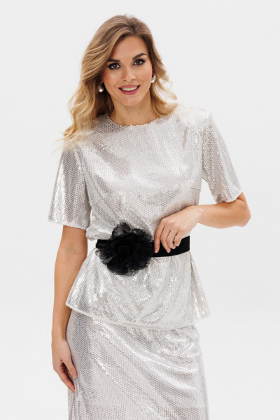 Молочная юбка миди с пайетками и разрезом сзади EOLA 2791 молочный - фото 4