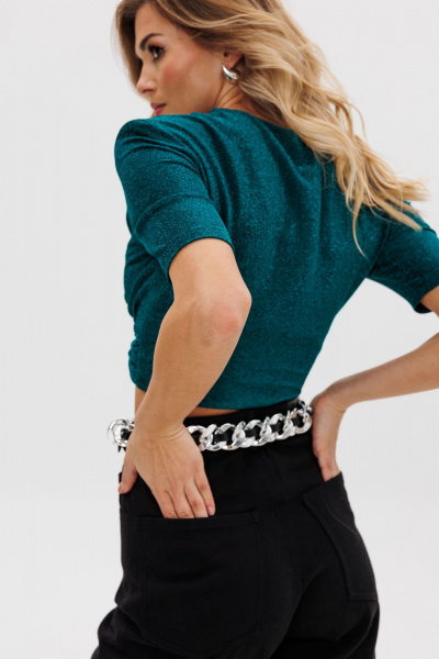 Круглогодичная нарядная блузка из текстиля с рельефами EOLA 2793 изумруд - фото 2