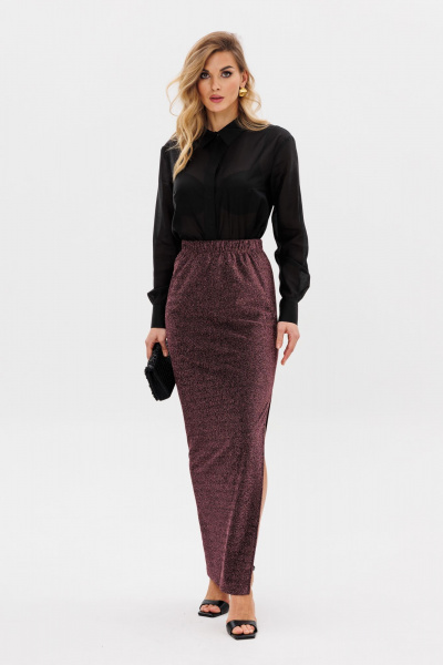 Черная макси-юбка зауженная с разрезом и классическим кроем EOLA 2794 медь - фото 4