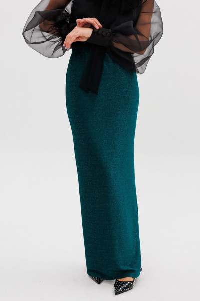 Зеленая макси-юбка зауженная с разрезом и классическим силуэтом EOLA 2794 изумруд - фото 8