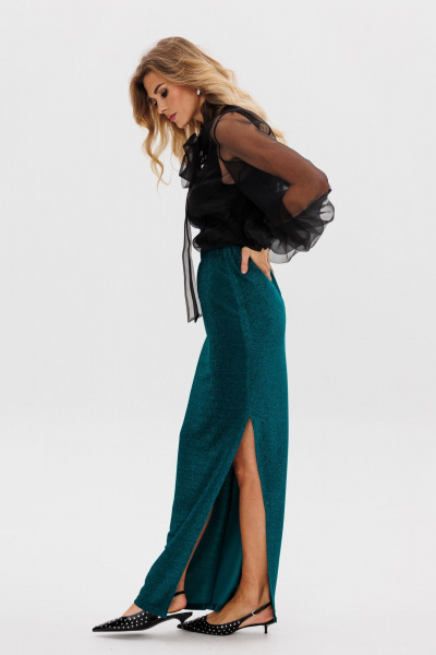 Зеленая макси-юбка зауженная с разрезом и классическим силуэтом EOLA 2794 изумруд - фото 6