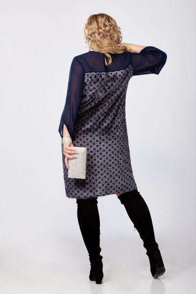 Платье из трикотажа и шифона с горловиной лодочка VOLNA 1393 сине-графитовый - фото 4