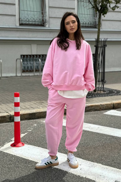 Розовые спортивные брюки из футера с велюром LECIEL TR05 - фото 4