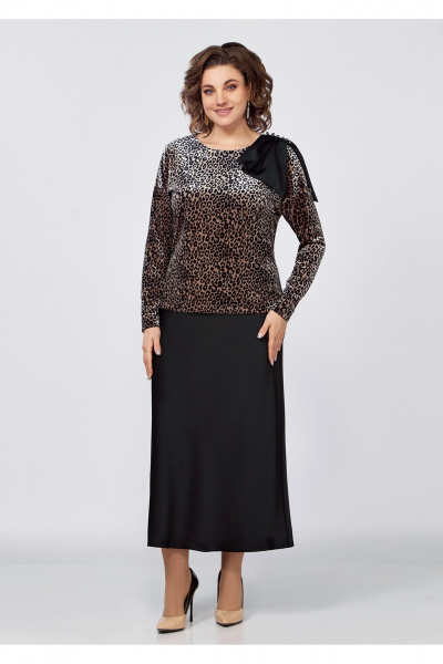 Блуза и юбка с велюровыми вставками и аксессуарами из бархата Mira Fashion 5513 - фото 1