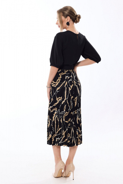 Платье с плиссированной юбкой и круглым вырезом Golden Valley 6688 черный - фото 2