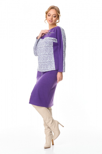 Трикотажный костюм из юбки и джемпера с серебряным напылением T&N 7602 фиолет - фото 8