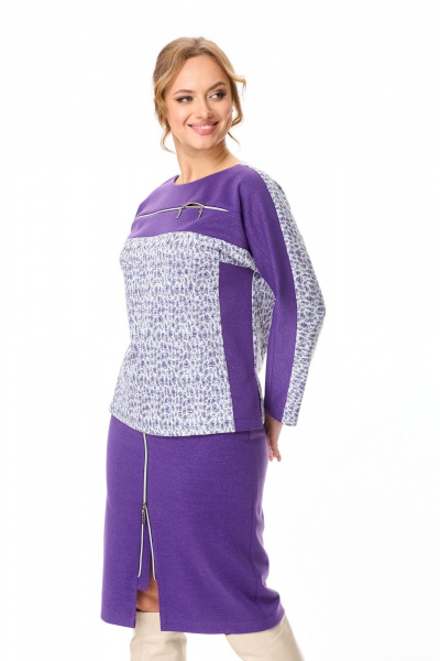 Трикотажный костюм из юбки и джемпера с серебряным напылением T&N 7602 фиолет - фото 4