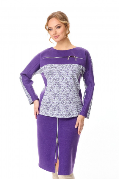 Трикотажный костюм из юбки и джемпера с серебряным напылением T&N 7602 фиолет - фото 3