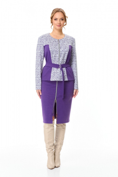 Фиолетовый трикотажный костюм с застежкой-молнией и съемным поясом T&N 7603 фиолет - фото 1