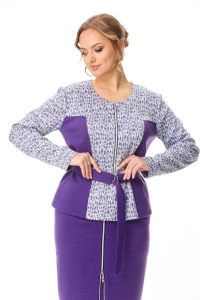 Фиолетовый трикотажный костюм с застежкой-молнией и съемным поясом T&N 7603 фиолет - фото 4