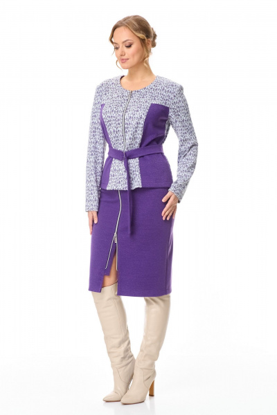 Фиолетовый трикотажный костюм с застежкой-молнией и съемным поясом T&N 7603 фиолет - фото 2