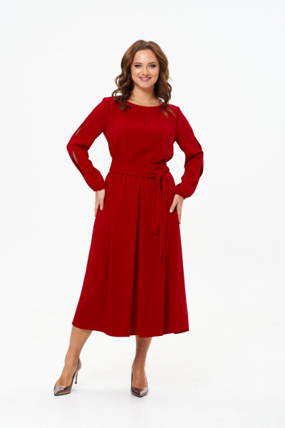 Красное платье с нагрудными вытачками и разрезом капелька T&N 7605 красный - фото 2