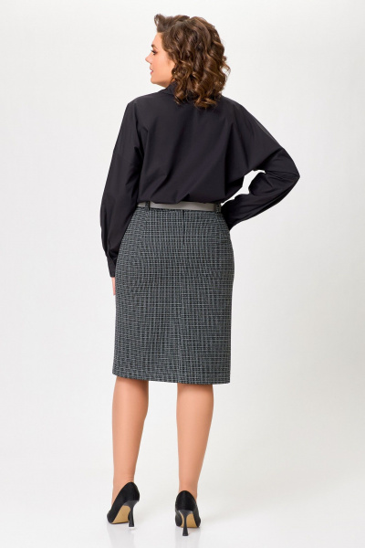 Юбка полуприлегающая с клапанами и разрезом Swallow 811 чёрно-серый - фото 9