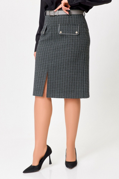 Юбка полуприлегающая с клапанами и разрезом Swallow 811 чёрно-серый - фото 5