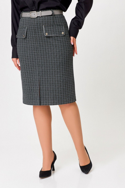 Юбка полуприлегающая с клапанами и разрезом Swallow 811 чёрно-серый - фото 4