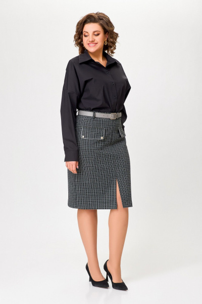 Юбка полуприлегающая с клапанами и разрезом Swallow 811 чёрно-серый - фото 3