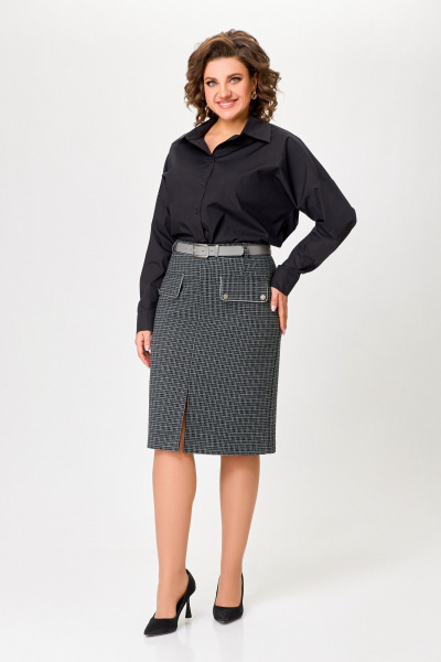 Юбка полуприлегающая с клапанами и разрезом Swallow 811 чёрно-серый - фото 2