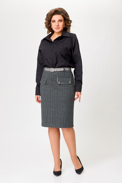 Юбка полуприлегающая с клапанами и разрезом Swallow 811 чёрно-серый - фото 1