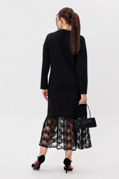 Платье-универсал с V-образным вырезом и гипюром Anelli 1518 ворона - фото 8