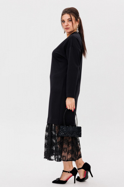 Платье-универсал с V-образным вырезом и гипюром Anelli 1518 ворона - фото 7