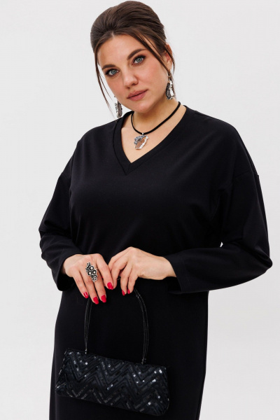 Платье-универсал с V-образным вырезом и гипюром Anelli 1518 ворона - фото 6