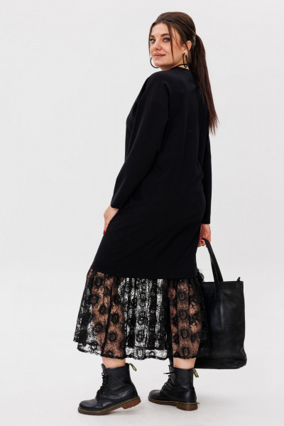 Платье-универсал с V-образным вырезом и гипюром Anelli 1518 ворона - фото 10