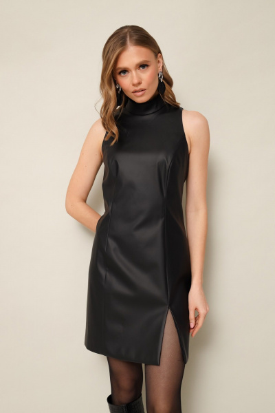 Платье из экокожи полуприлегающего силуэта с разрезом PUR PUR 11-341 - фото 2
