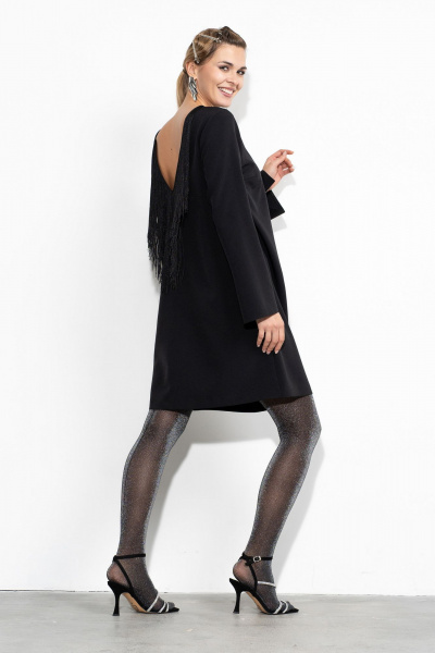 Черное платье с фигурным вырезом и трендовой тесьмой Luna 202 черный - фото 6