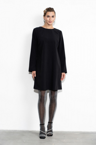 Черное платье с фигурным вырезом и трендовой тесьмой Luna 202 черный - фото 5