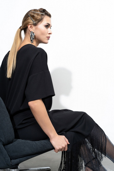 Платье расклешенного к низу силуэта с декоративной тесьмой Luna 203 черный - фото 10