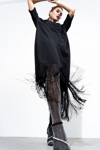 Платье расклешенного к низу силуэта с декоративной тесьмой Luna 203 черный - фото 8