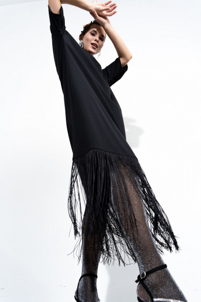 Платье расклешенного к низу силуэта с декоративной тесьмой Luna 203 черный - фото 7