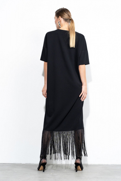 Платье расклешенного к низу силуэта с декоративной тесьмой Luna 203 черный - фото 2