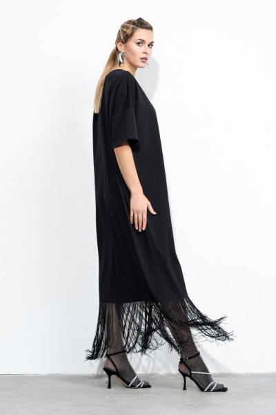 Платье расклешенного к низу силуэта с декоративной тесьмой Luna 203 черный - фото 4