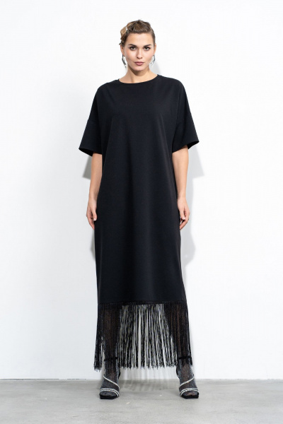 Платье расклешенного к низу силуэта с декоративной тесьмой Luna 203 черный - фото 1