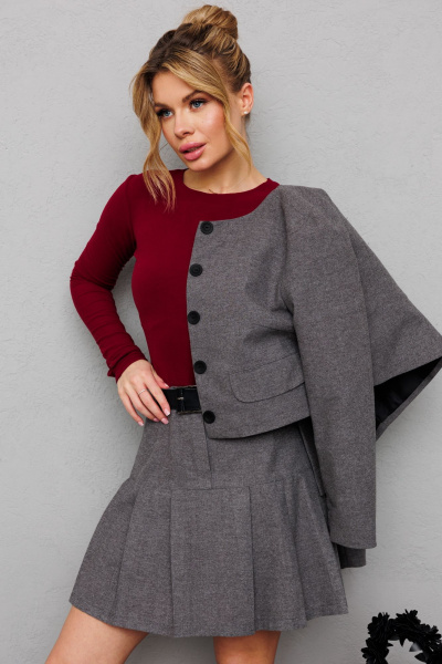 Комплект жакет и юбка с мягким ворсом и резинкой Marshop М168 серый - фото 7