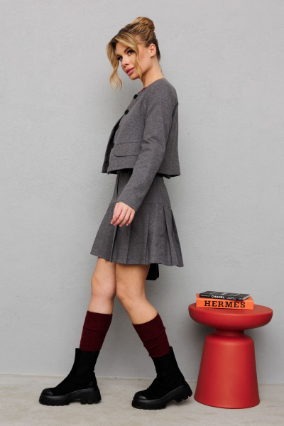 Комплект жакет и юбка с мягким ворсом и резинкой Marshop М168 серый - фото 5