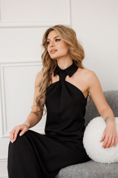 Черное платье без рукавов с воротником-стойкой, полуприлегающего силуэта Marshop М170 черный - фото 5