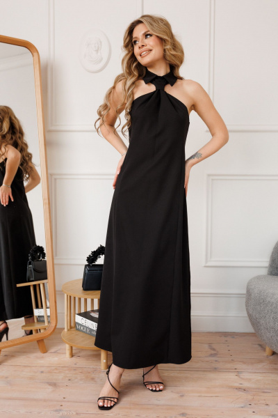 Черное платье без рукавов с воротником-стойкой, полуприлегающего силуэта Marshop М170 черный - фото 4