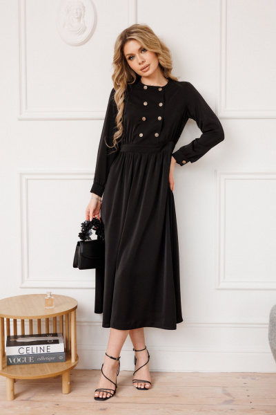 Черное приталенное платье с поясом и расширением к низу, на каждый день Marshop М171 - фото 5