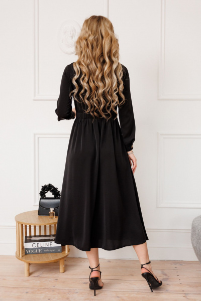 Черное приталенное платье с поясом и расширением к низу, на каждый день Marshop М171 - фото 2