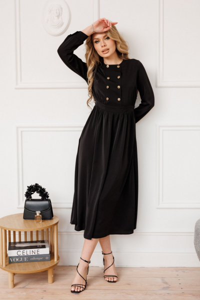 Черное приталенное платье с поясом и расширением к низу, на каждый день Marshop М171 - фото 3