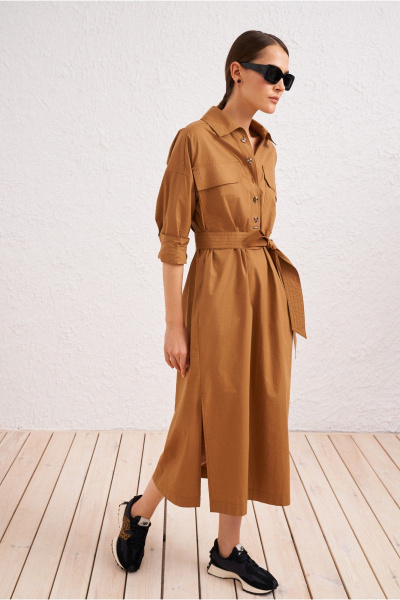 Платье бежевое в стиле на каждый день из текстиля BURVIN 9512-81 - фото 1