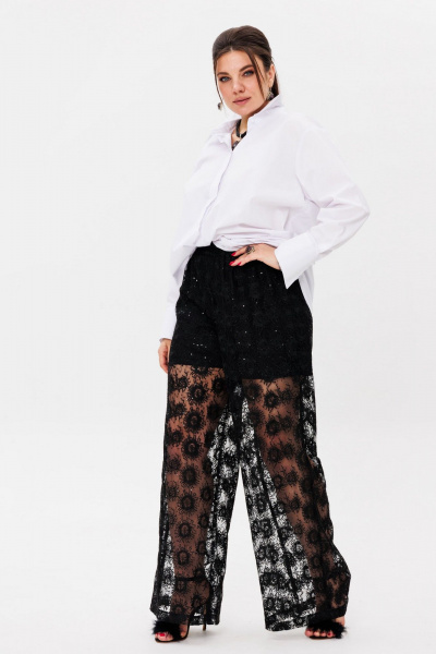 Черные кружевные брюки-палаццо с пайетками, эффектные, нарядные Anelli 1517 роскошь - фото 7
